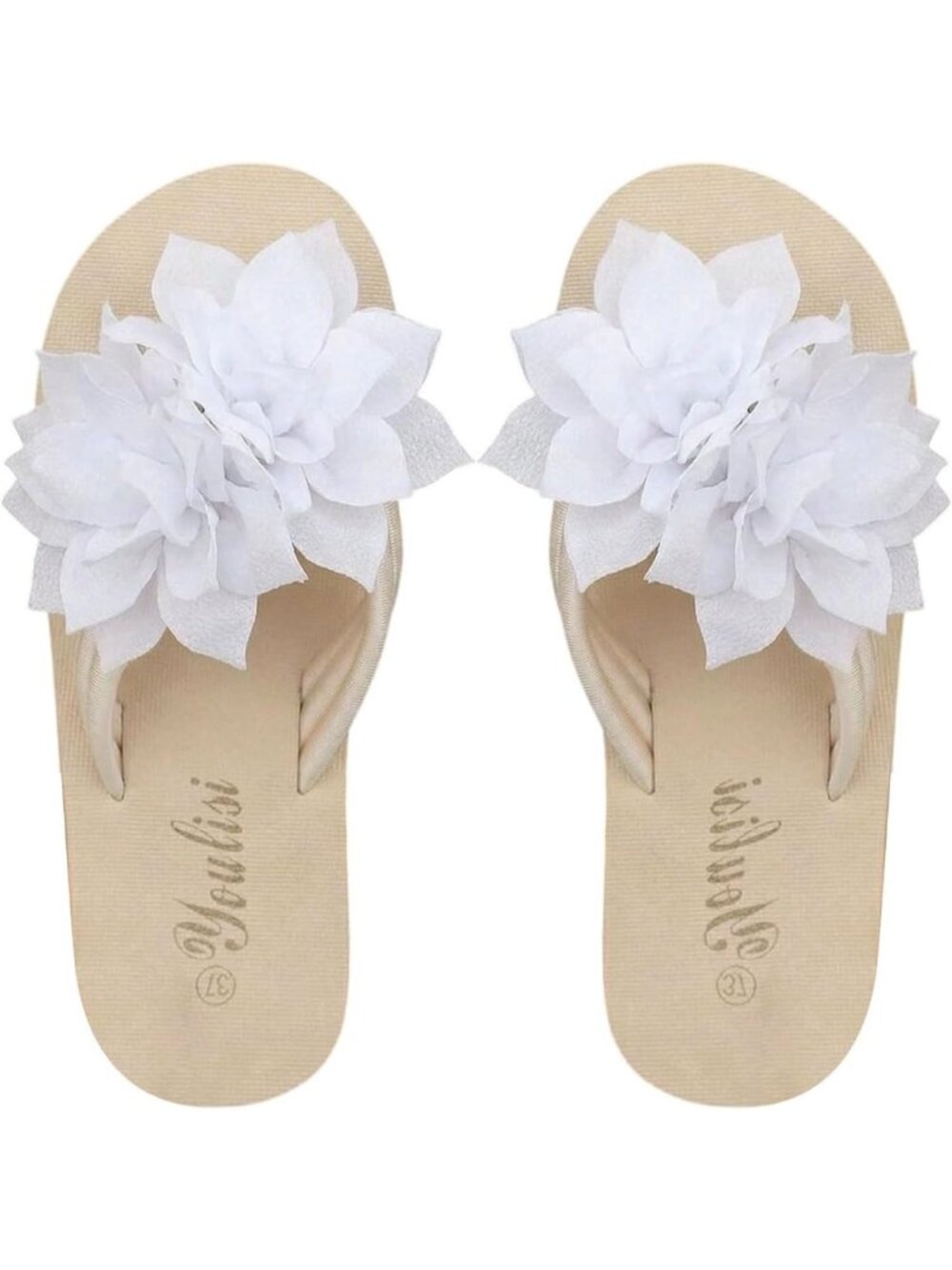 🆕Womens White Flower Flip Flops Platform Thong Sandals Summer Beach Slip On